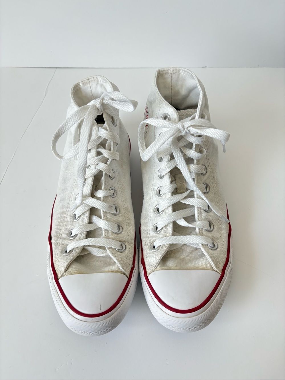 Converse White Canvas High-Top Sneakers with Red Accent 8.5